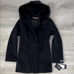 NWT Sachi Lambswool blend coat w/ Real Fur Hood